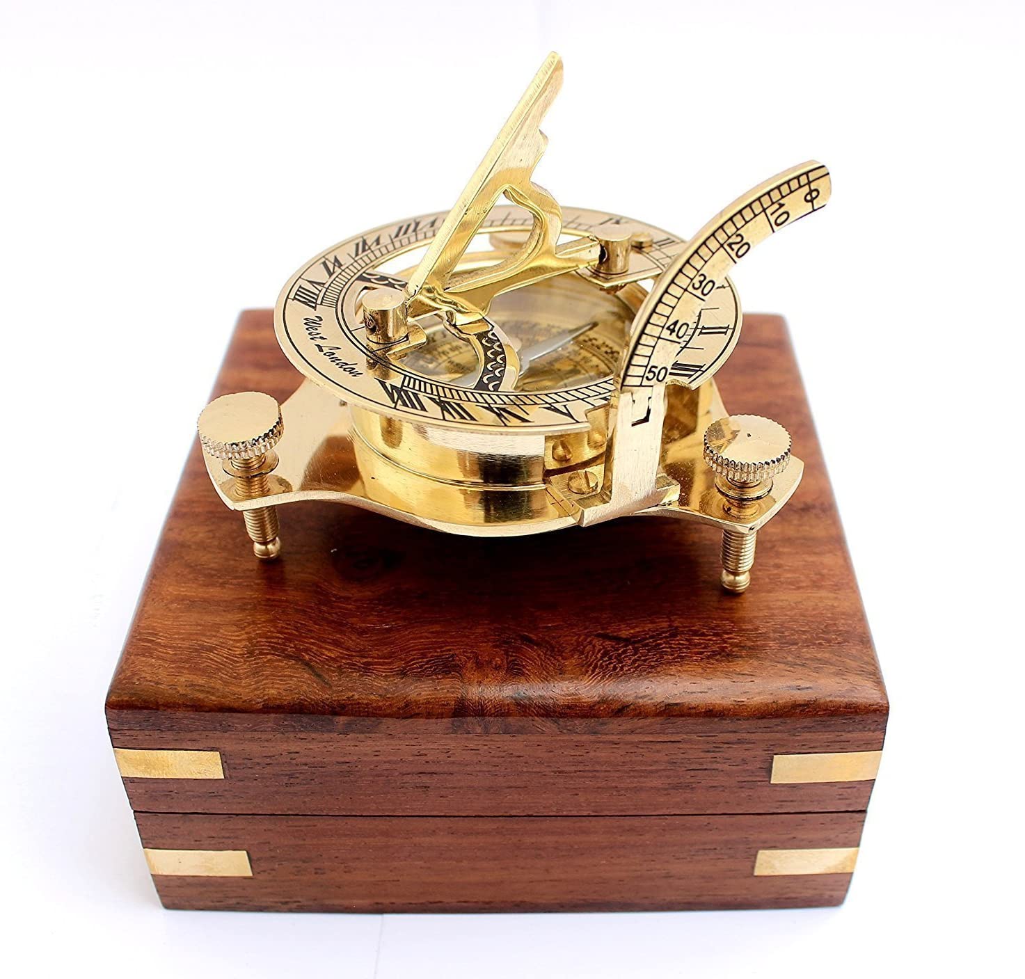 5MOONSUN5’s  3″Nautical West London Sundial Compass With HandCrafted Wooden box