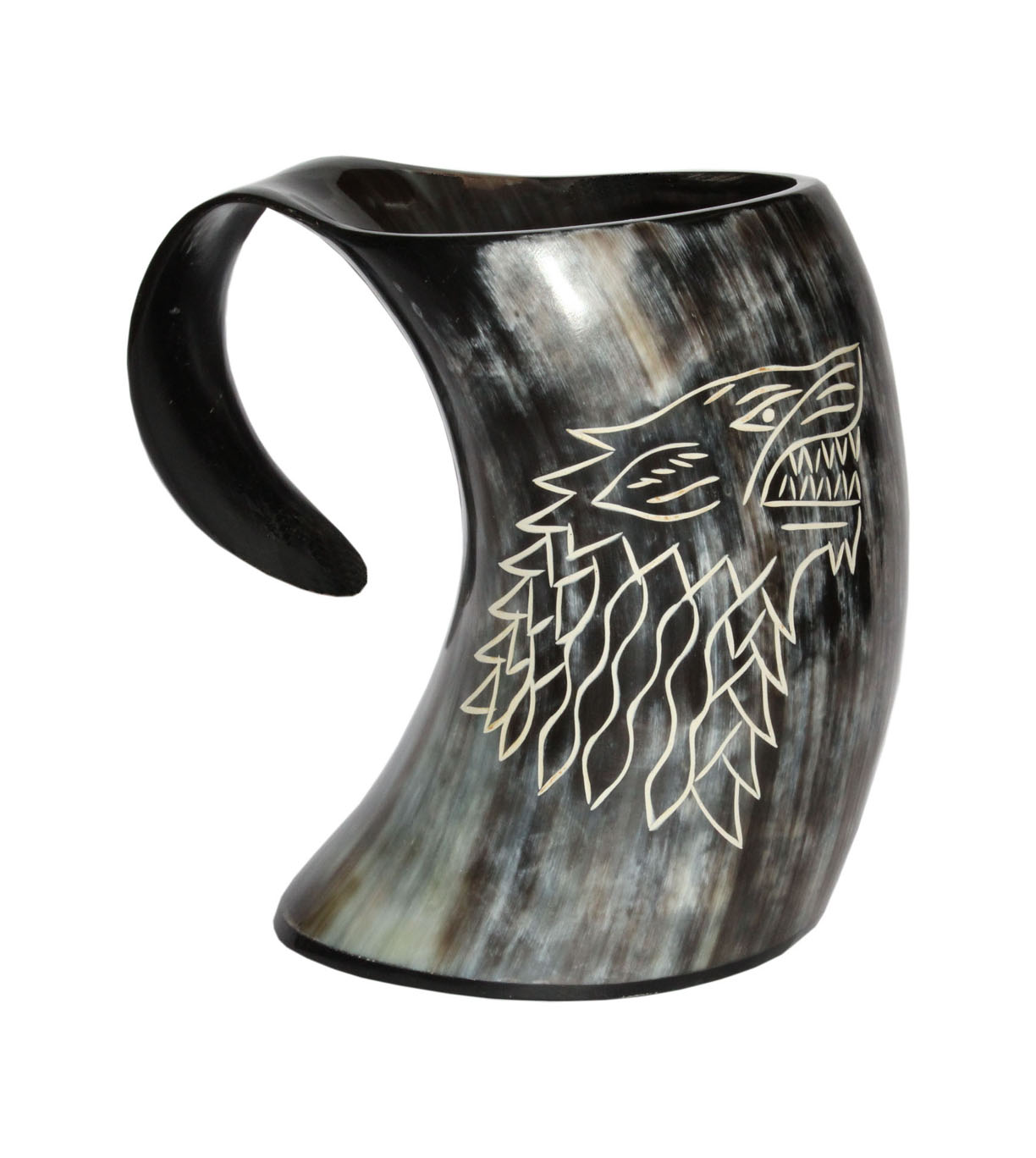 ZAHANAARA’s Vikings Valhalla Game of thrones stark house viking drinking horn mug wolf carved tankard for beer wine mead ale